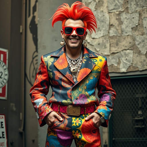 Create a funny arrogant character , showing him head to toe like his whole outfit 