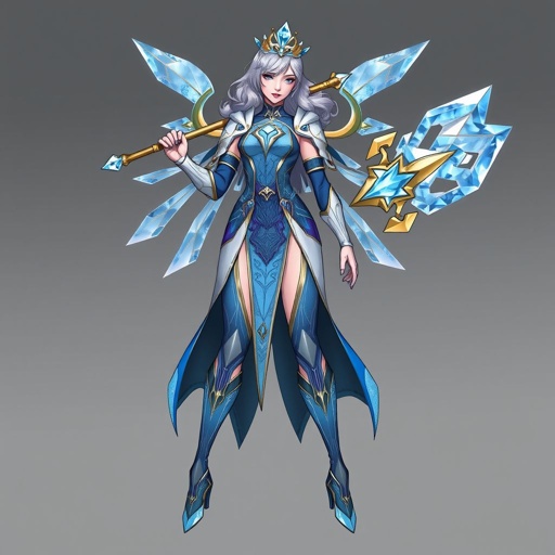 Create a battle woman hero called Alvara the Frostheart. Show full body head to toe including shoes