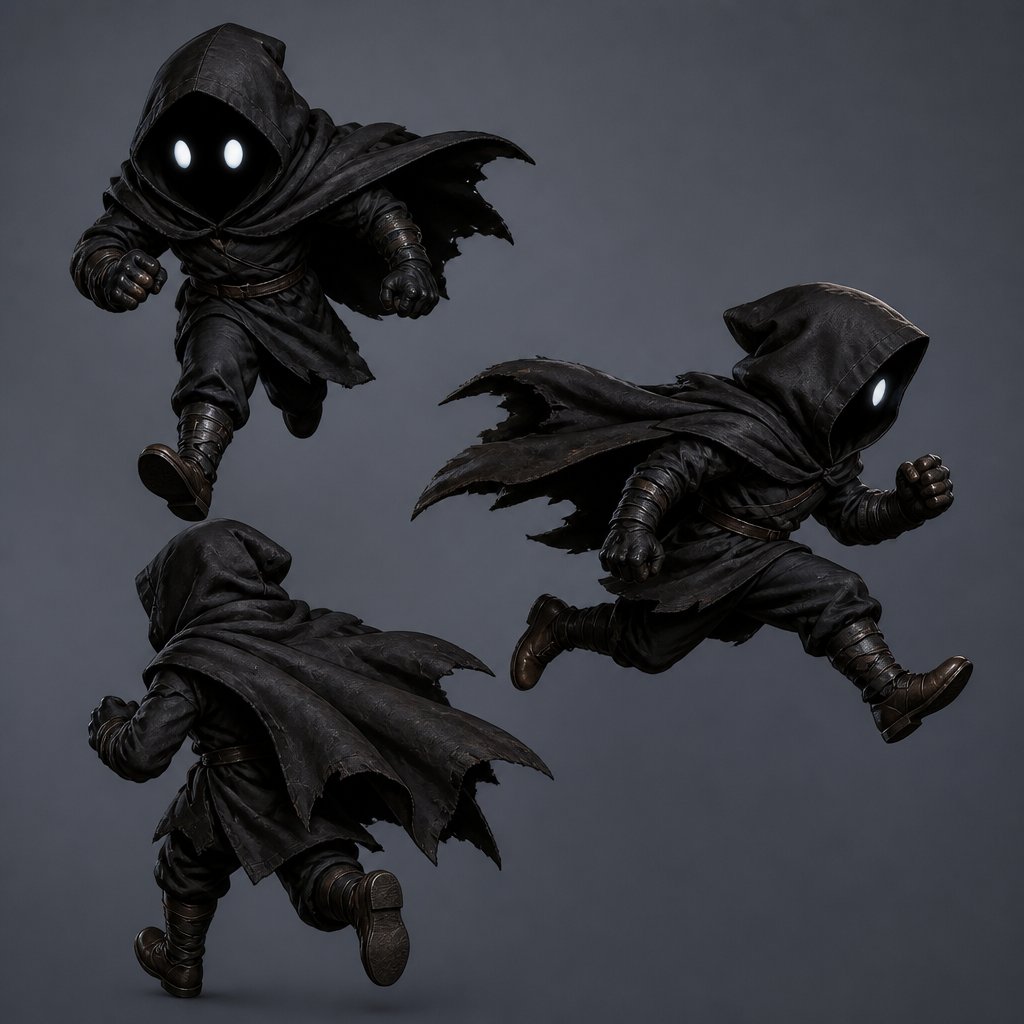 a set of three different poses of a demon