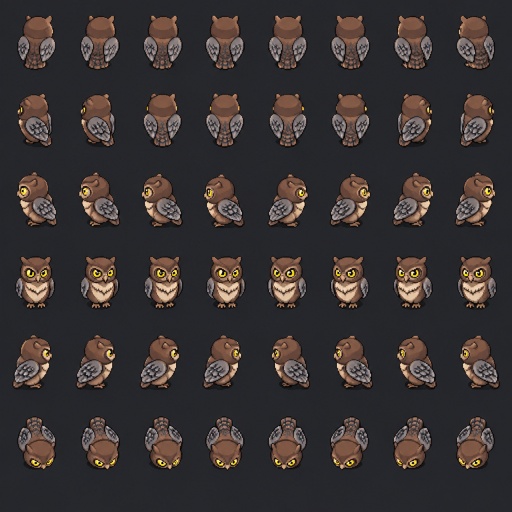 Fantasy Owl for a fantasy game set in modern times, top-down style, 360