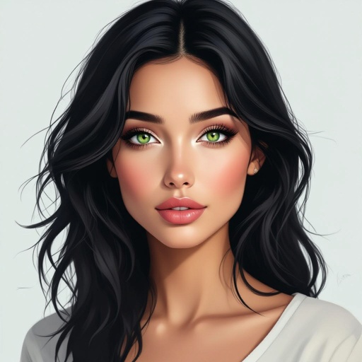 Mulher de cabelo preto e olhos verdes