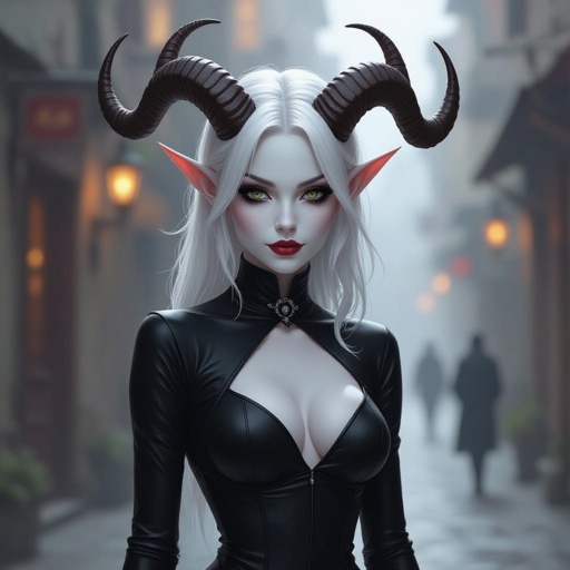 MIME MIME MIME Bleach White Skinned Tiefling with Silvery Brown Horns that end in a single point  in a tight fitted mime OUTFIT  tight Mime outfit. She is a Mime. Hot Mime. Mime