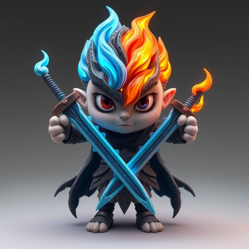 2 swords crossed with fire and ice coming from them
