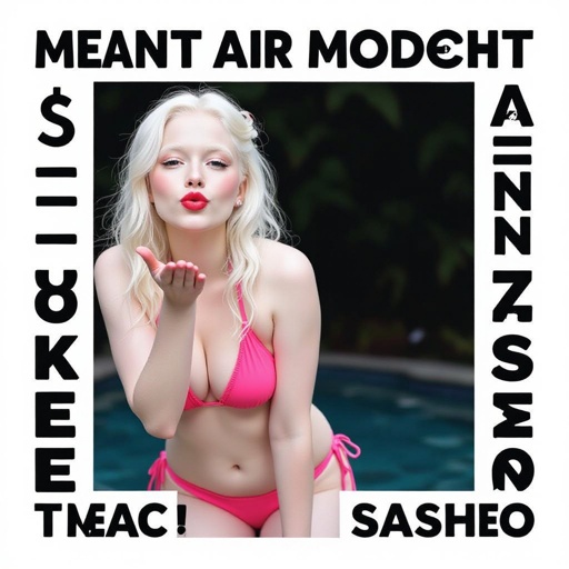 An albino woman in a bikini blowing a kiss 