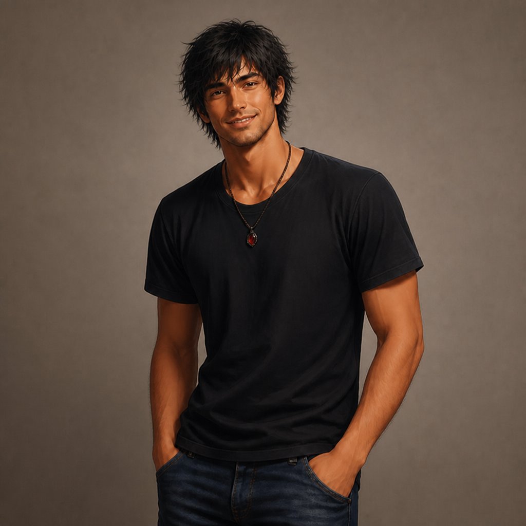 a man in a black shirt posing for a picture