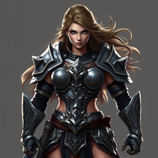 Create a warrior woman , show the whole character head to toe not just the wate and up