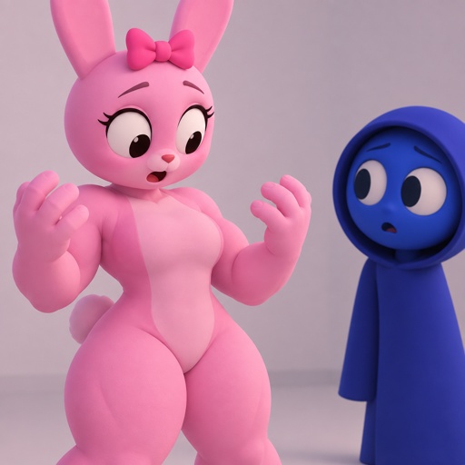 Pinki from Sprunki as her kind wererabbit self noticing that she’s getting stronger and bigger for Jevin from Sprunki 