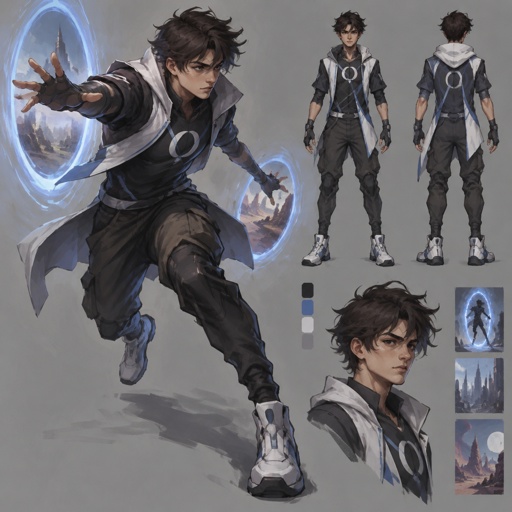 Young Male Superhero with dimension hopping abilities, simple costume