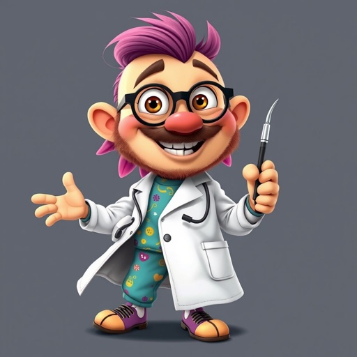 create a doctor, named doctor p Pom. Who is funny human looking from head to toe. And he always says immediately results to surgery for anything even small things. So please be sure to show his whole outfit head to toe.