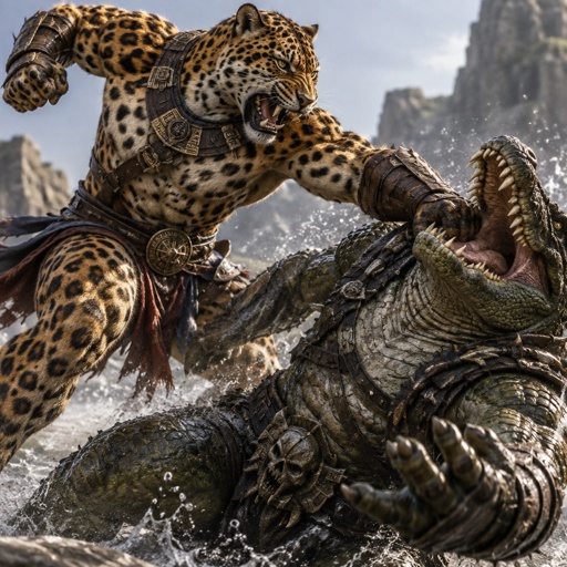 He is a jaguar, muscular warrior, fighting against Croc a super villain 
