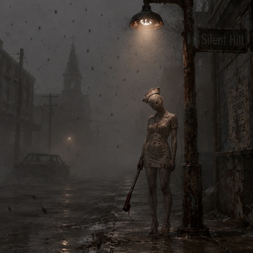 Silent hill with the nurse from the silent hill movie 