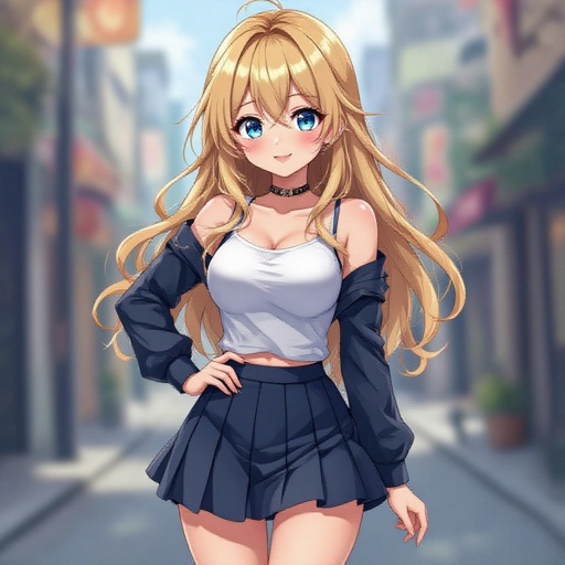 Mini skirt, blonde hair