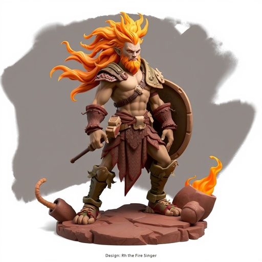 Create a character: battle hero Rhen the Fire-Singer – A lean, muscular man. Show him head to toe including his shoes.