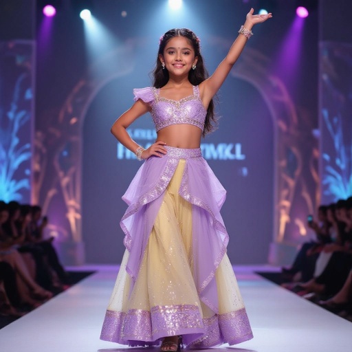 Girl in a light purple and light  yellow stage outfit 