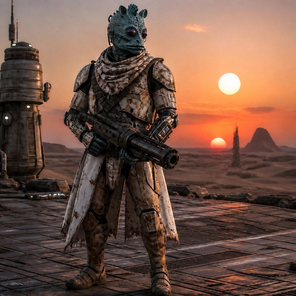 a man in a space suit holding a machine gun
