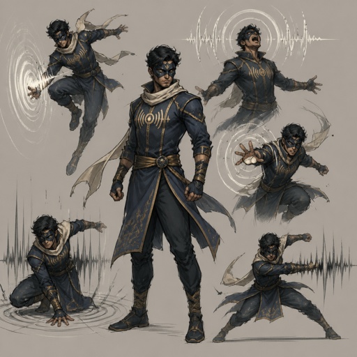 Make superhero with sound abilities, mask, Indian, multiple of the same character
