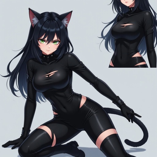 Cat Burglar In tight black spandex suit torn and ripped a lot 