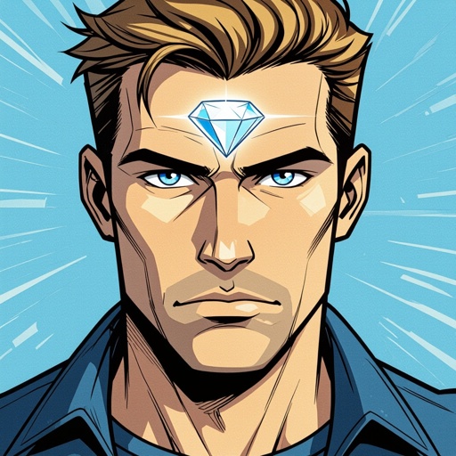 They are male and are a anti hero with the superpower to make his body turn into any material he touches he as a diamond in his forehead so he can turn his body to diamond at will his hero name is diamond head his eye colour is made out of blue diamonds