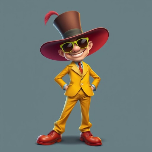 Create a funny arrogant character , showing him head to toe like his whole outfit 