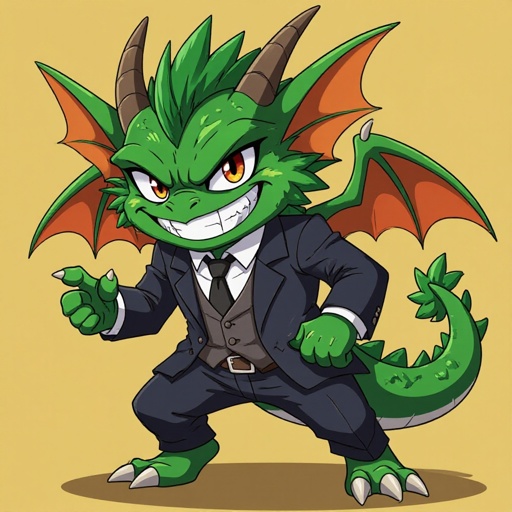 Dragster, a gremlin looking gangster prankster dragon