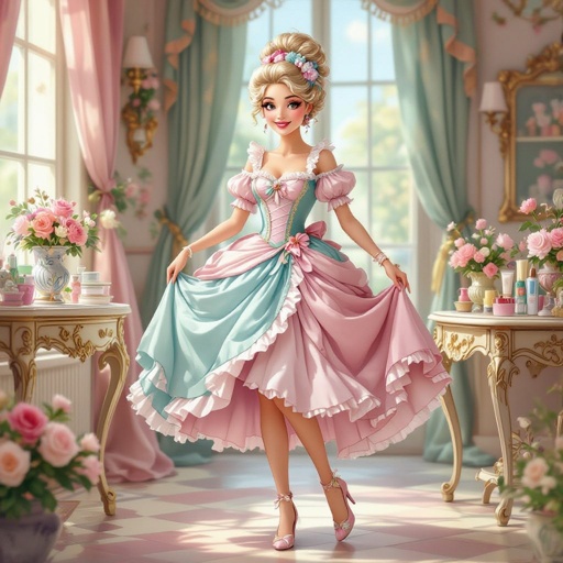 Create a character showing there whole body head to toe, a lady who loves beauty products  