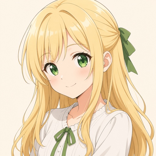 Ein Mädchen mit blonden Haaren und grünen Augen 
