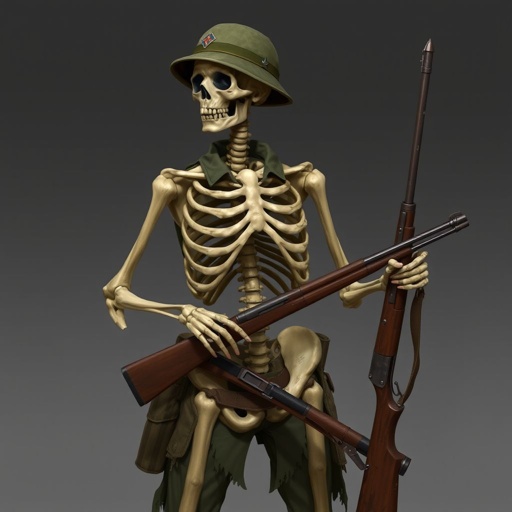 A American skeleton in world war2 with a rifle