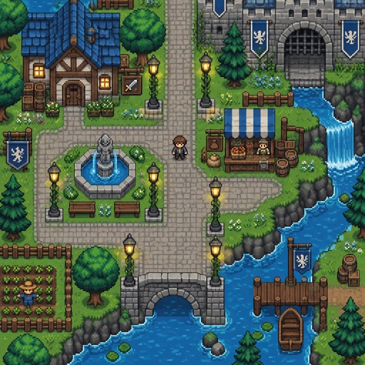 Lamp posts vines for a modern fantasy game, exterior, top down style, shading and highlights