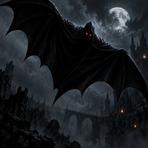 a bat flying over a castle with a full moon in the background