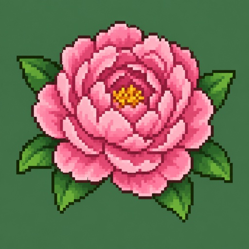 Single peony for a fantasy game set in modern times, top-down style