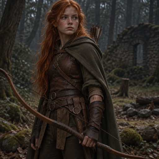 Dnd Female Fiery ginger teen orphan ranger with long flowing hair