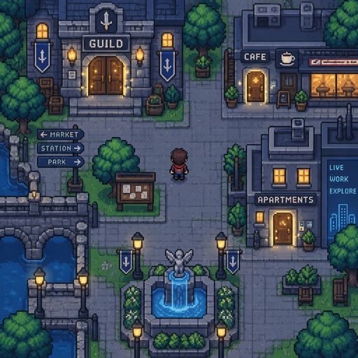  Small floating lights around doors for a fantasy game set in modern times, top down style