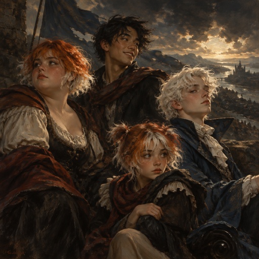 Female, teen, short orange hair white tips, slightly chubby, yellow eyes, wears pink, sassy, Male, smile, Asian, smile, neck length black hair, yellow eyes, eyeliner, wears red casual clothes, small mouth, Male, fluffy white hair, big blue eyes, irritated expression, long smile, snobby, wears blue, Female, smile, yellow eyes, orange and white messy pigtails, short, wears blue, one droopy eyelid