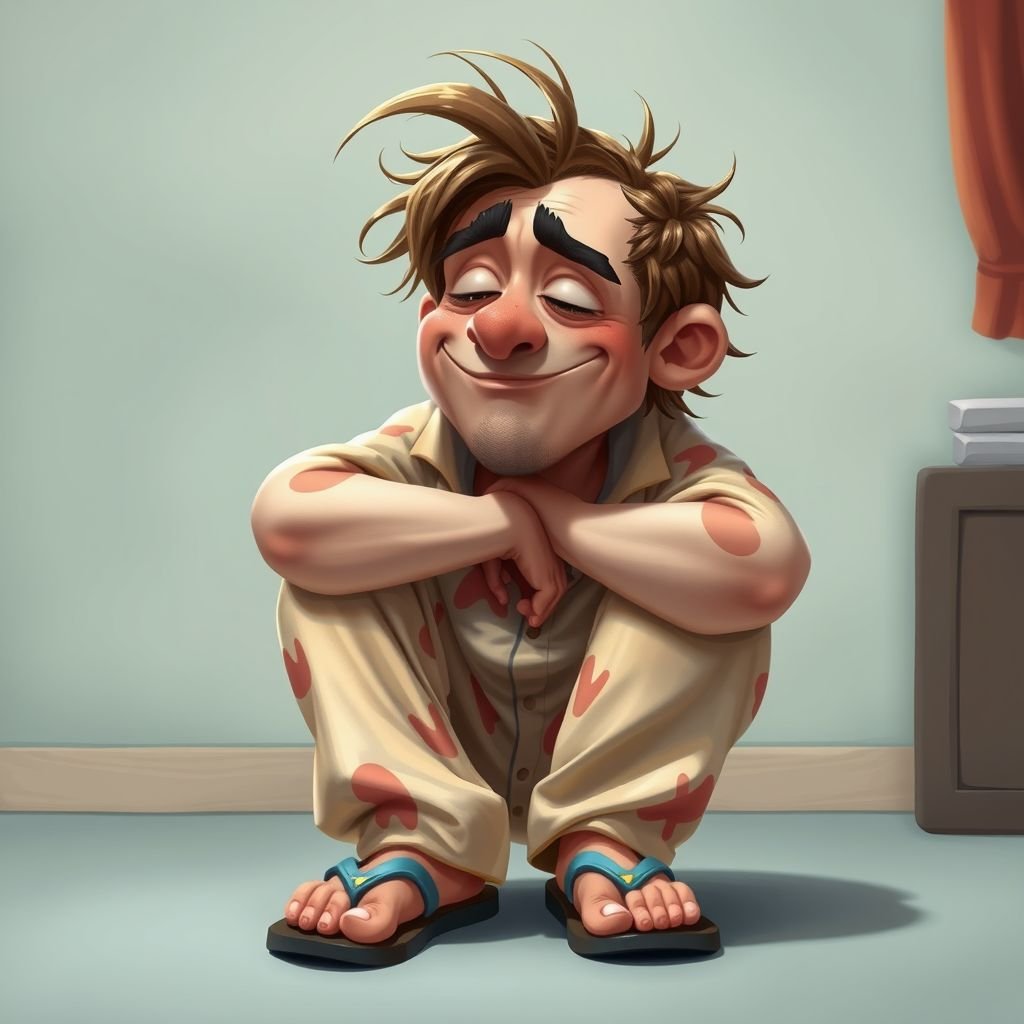 Create a character who is lazy as heck. And you could tell from his face and his entire outfit. Make is funny and the style of the graphic photographic