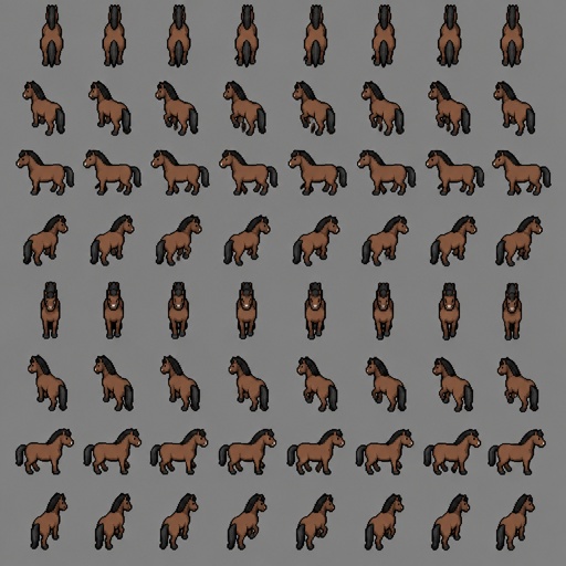 Horse for a fantasy game set in modern times, 360, top-down style