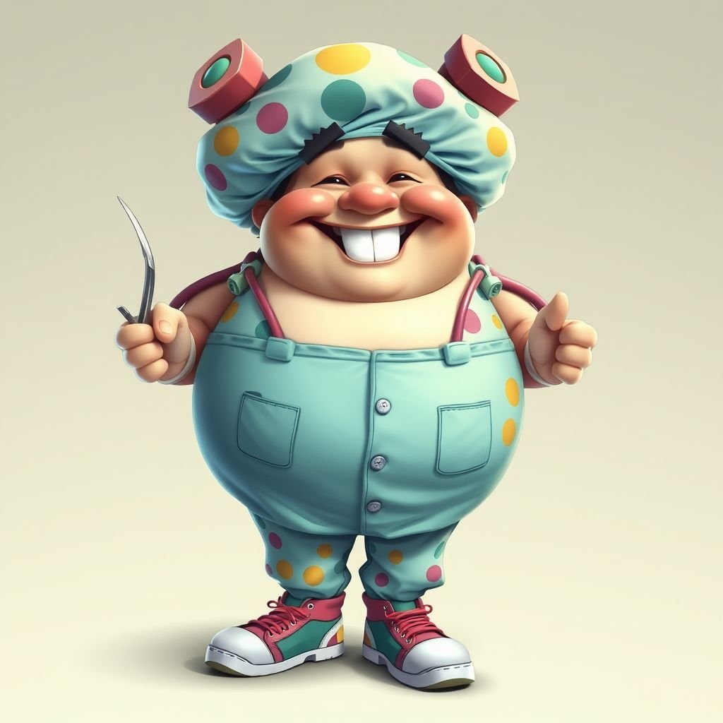 create a fat doctor. Who is funny human looking from head to toe. And he always immediately results to surgery for anything even small things. So please be sure to show his whole outfit head to toe. Make him have 1 tooth