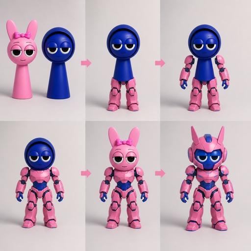 Pinki from Sprunki as Elita One merging her legs onto Jevin from Sprunki and then her arms and then her Body and lastly her head and helmet