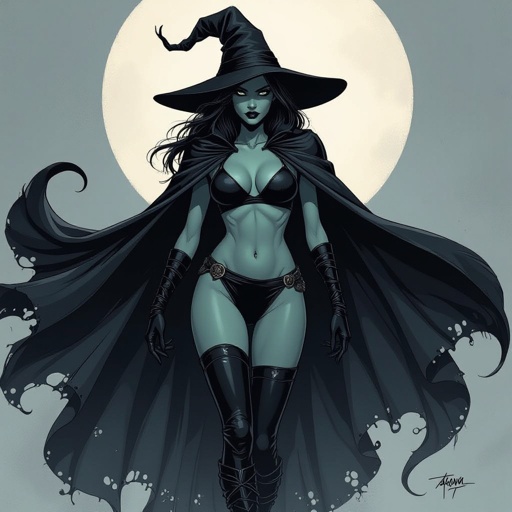 sexy shadow demon witch gypsy slate grey skin large black billowing cloak that emits darkness and shadow. Two piece