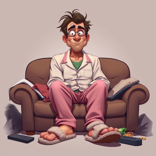 Create mid 30 character who is lazy as heck. And you could tell from his face and his entire outfit. Make is funny and the style of the graphic photographic