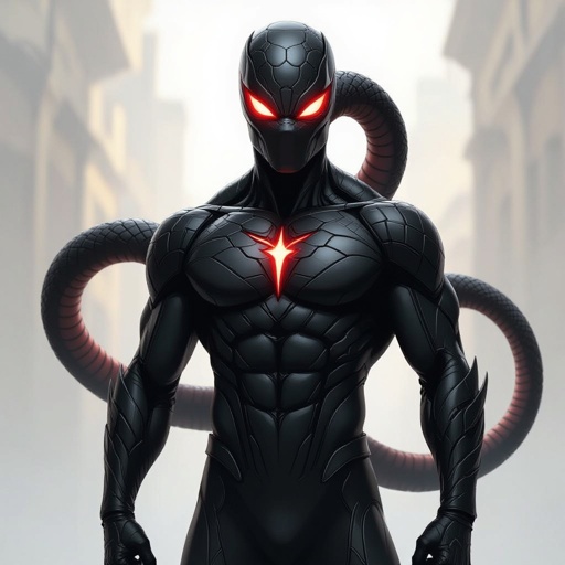 A superhero with a black snake themed super suit 