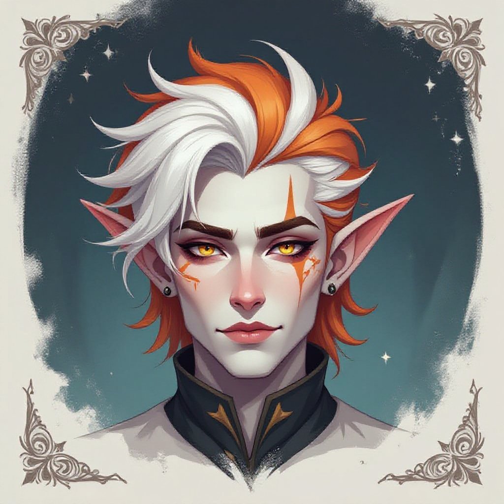 Drow bard with a Nemo hair style and a bored look I’m his face 