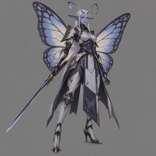 A gorgeous alien butterfly woman in a futuristic space samurai armor. Show whole body. 