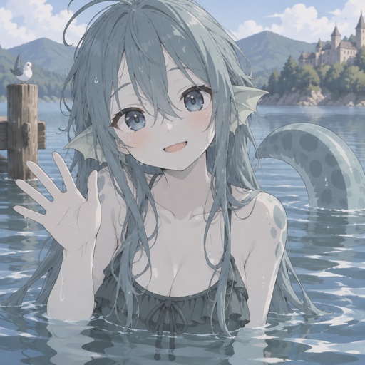 Lake monster girl, trying to be friendly 