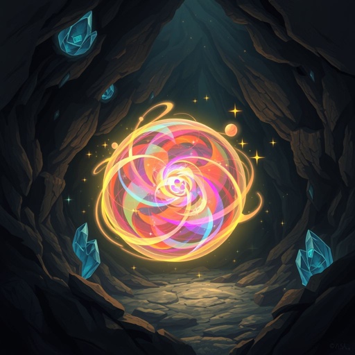 Magical ball of light floating in a cave by itself with nothing else around it