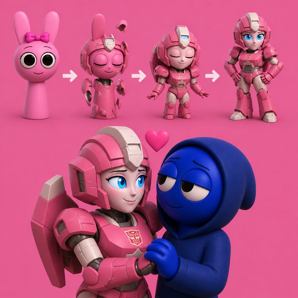 Pinki from Sprunki turning into Elita One for Jevin from Sprunki for the first time