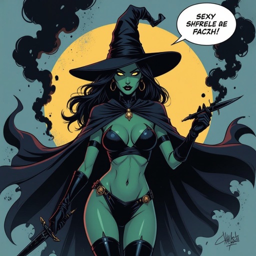 sexy shadow demon witch gypsy slate grey skin large black billowing cloak that emits darkness and shadow smoke. Two piece. Witches Hat.  Wields Black Evil Shadow Smoke Daggers