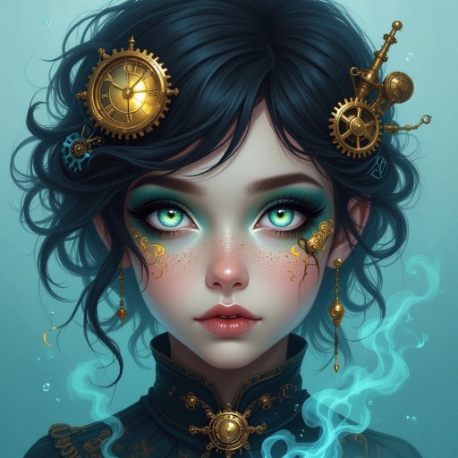 Dark mysterious character teenager boy,with a golden eye and bluish greenish eye with glowing gold veins and deep sea blue vein powers