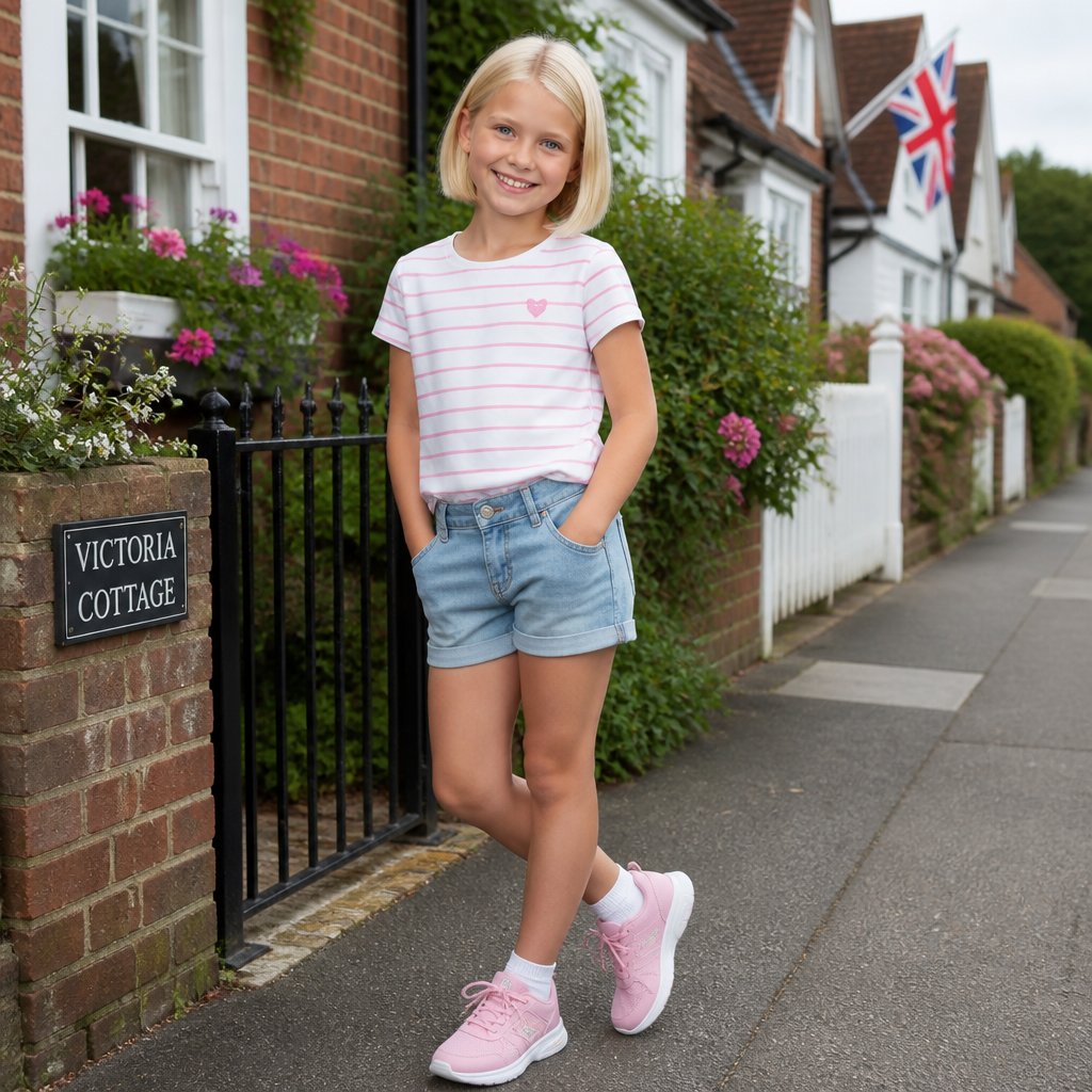 A 9 year old girl with blond shorts hair English girl