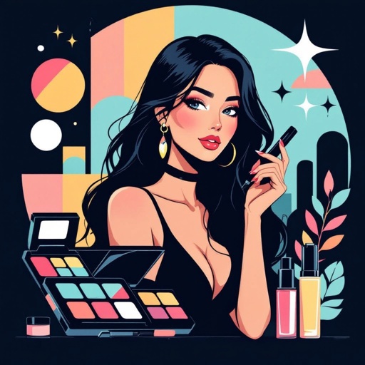 Create a character showing there whole body head to toe, a lady who loves beauty products