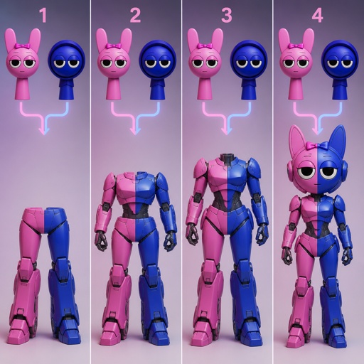 Pinki from Sprunki as Elita One merging with Jevin from Sprunkis legs and then his arms and then his body and then his head
